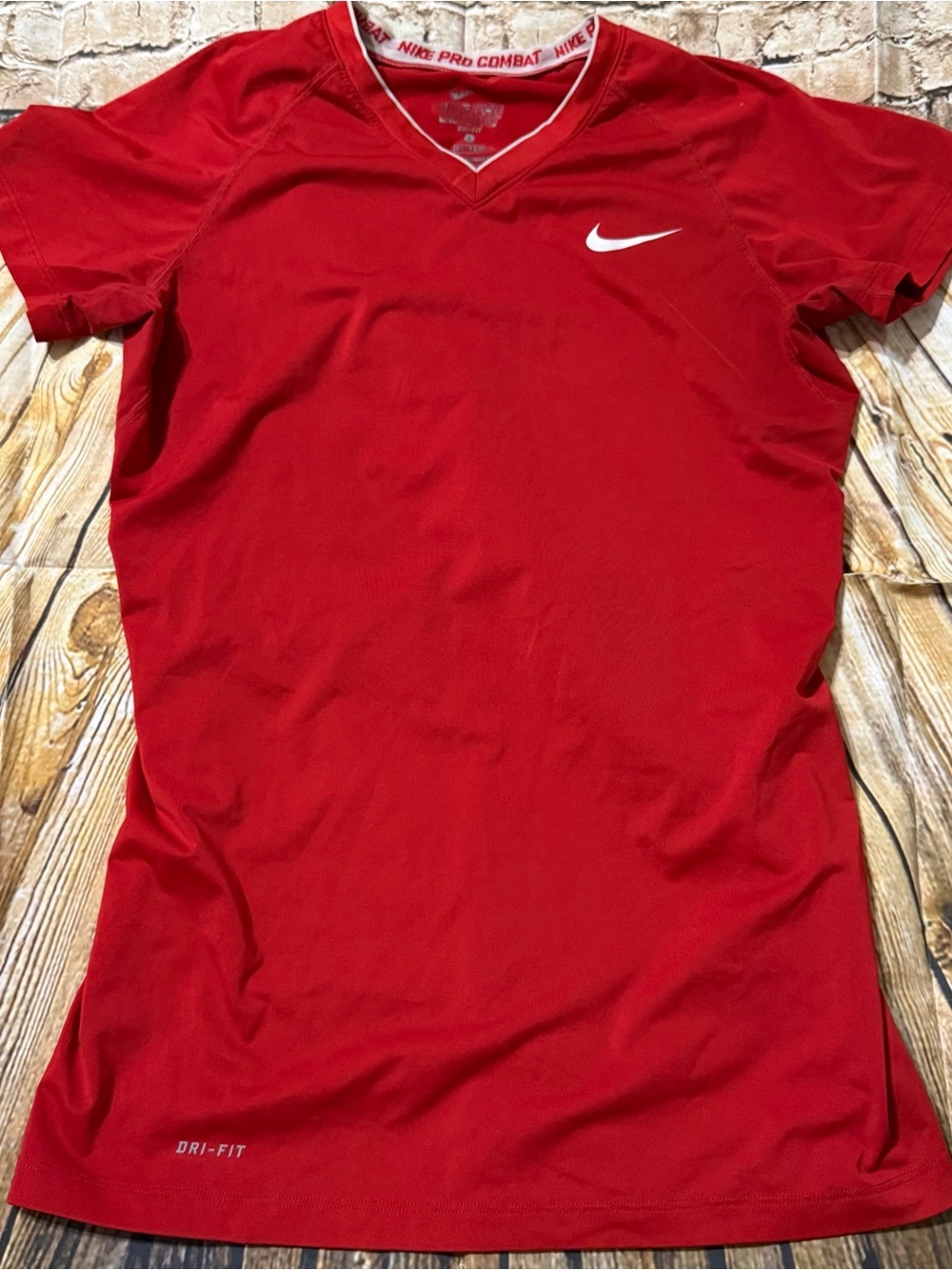Nike Pro Combat Red Short Sleeve Fitted V Neck Compression Shirt